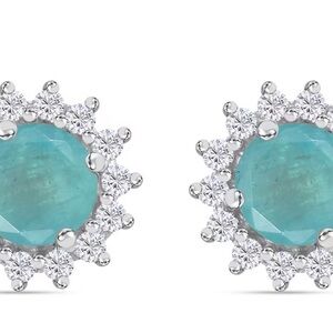 Grandidierite and White Zircon 1.50 ctw Sunburst Earrings in Sterling Silver